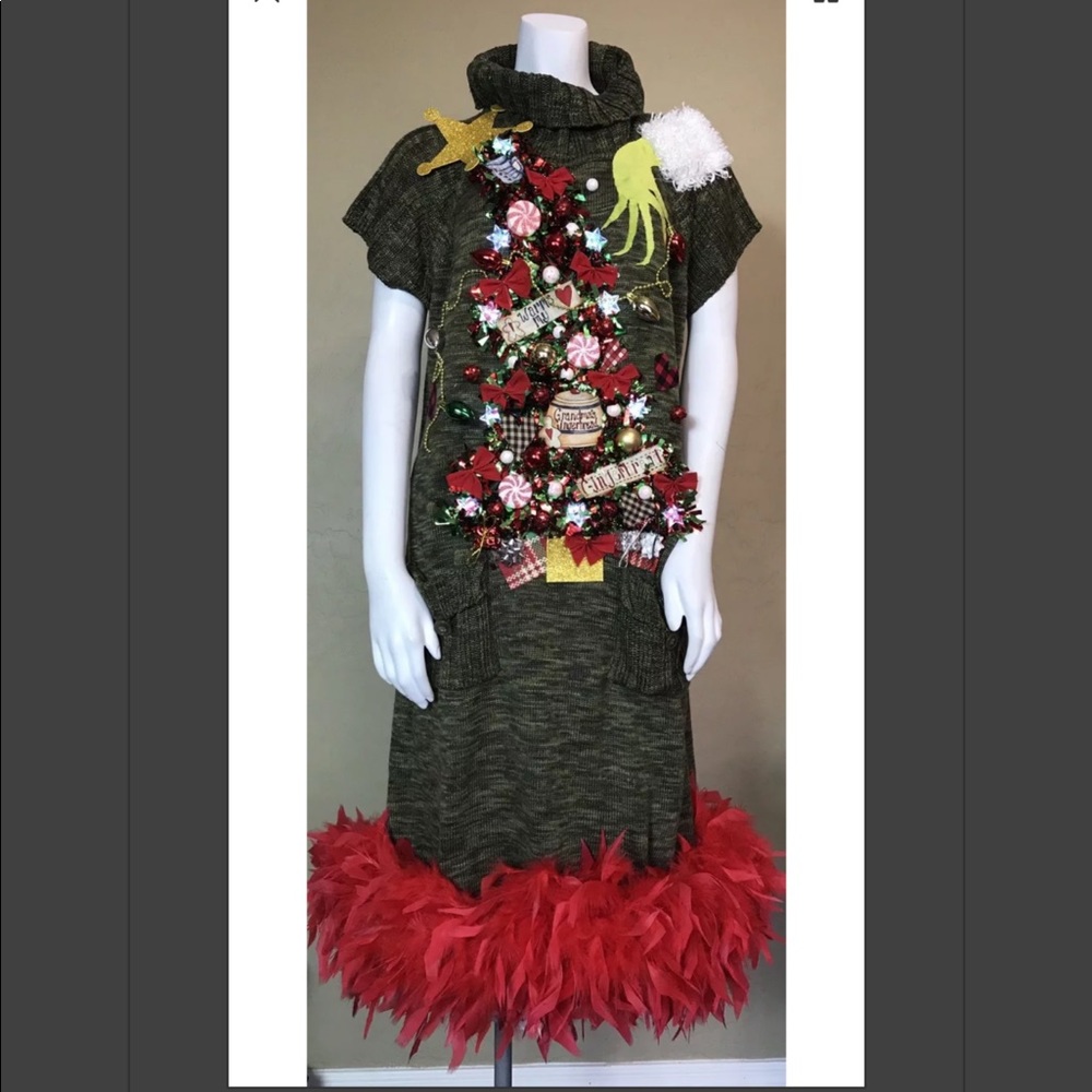 UGLY XMAS CHRISTMAS SWEATER DRESS THE GRINCH PARTY